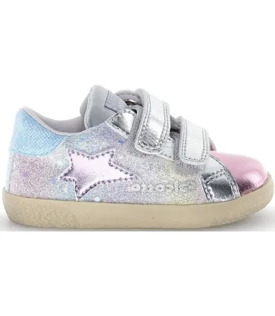 Solft leather silver sneakers for a child