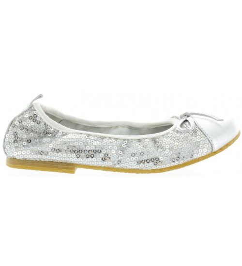 Slip on flats for girls European in silver leather 