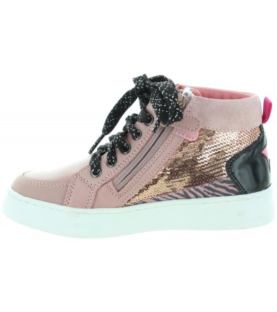 Leather high top rose leather sneakers for girls 