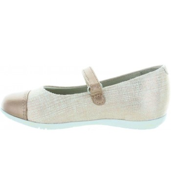 Stylish beige metallic leather dress shoes for girl