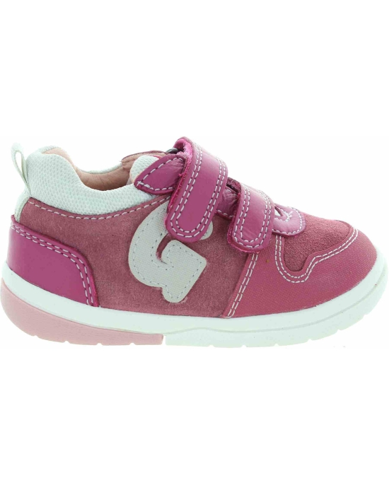 Leather girls fuchsia casual sneakers