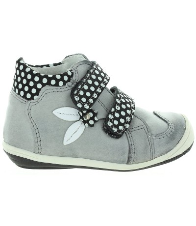 Wide width baby gray leather sturdy ankle boots 