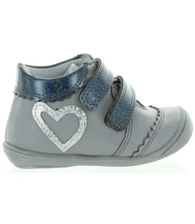 European made high tops in gray leather for toddler girls 