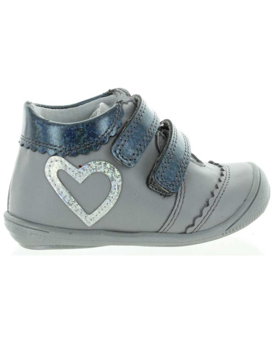 European made high tops in gray leather for toddler girls 