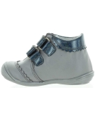 European made high tops in gray leather for toddler girls 