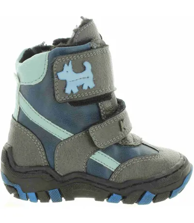 Snow boots for a toddler in blue leather that are cold proof