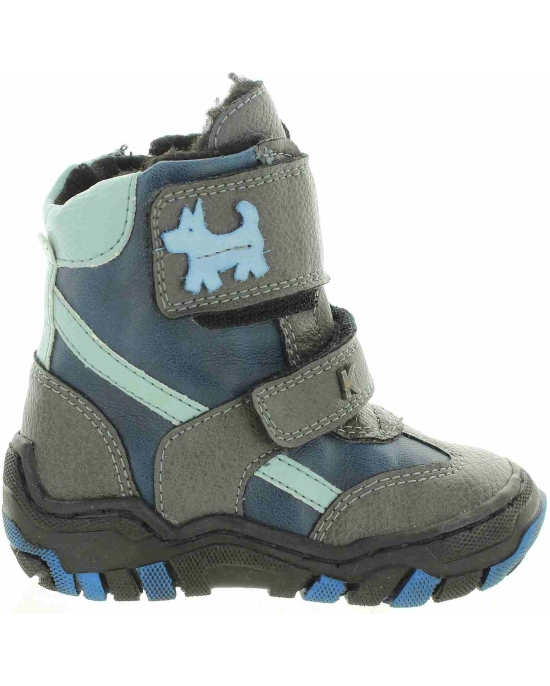 Snow boots for a toddler in blue leather that are cold proof