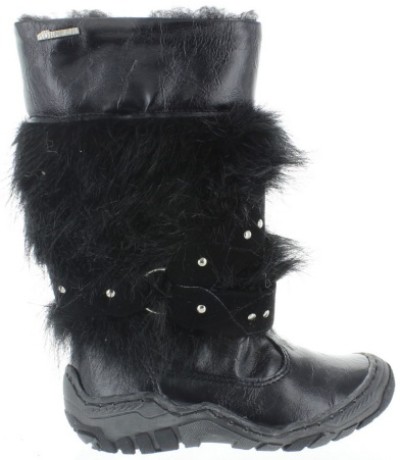 Black leather furry fashion snow boots girls 
