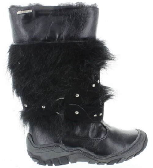 Fashion snow boots girls in black leather 