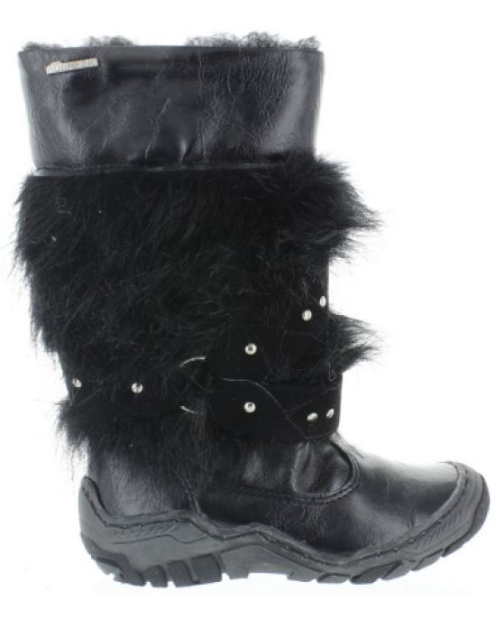Black leather furry fashion snow boots girls 