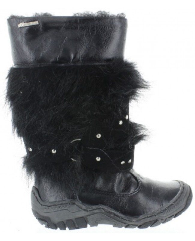 Fashion snow boots girls in black leather 