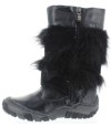 Black leather furry fashion snow boots girls 