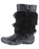 Black leather furry fashion snow boots girls 