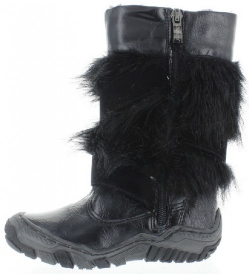 Fashion snow boots girls in black leather 