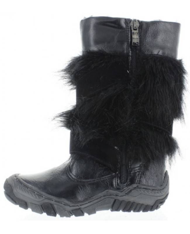 Fashion snow boots girls in black leather 