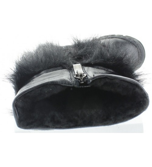 Fashion snow boots girls in black leather 