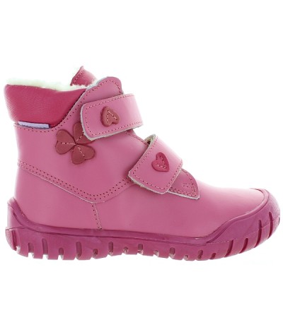 Pink lamb leather girls snow boots with thick wool