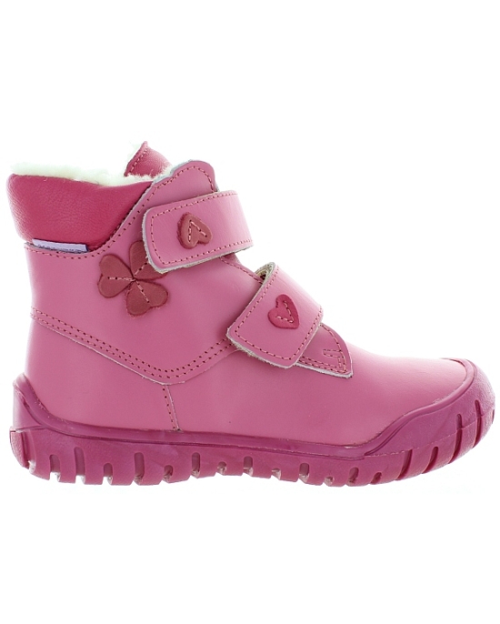 Pink lamb leather girls snow boots with thick wool