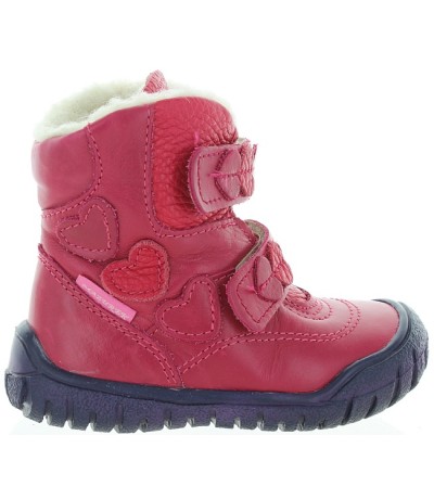 Red European waterproof snow boots for a child 