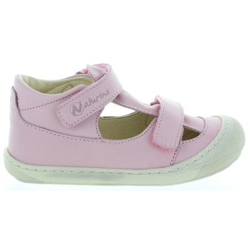Sandals for a girl in a pink leather with ankle support 