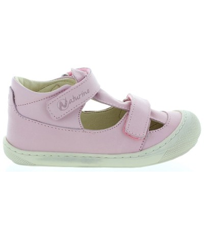 Sandals for a girl in a pink leather with ankle support 