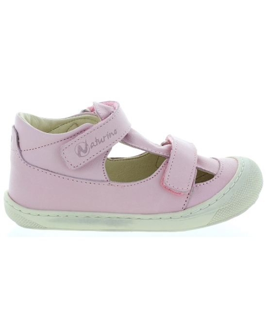 Sandals for a girl in a pink leather with ankle support 