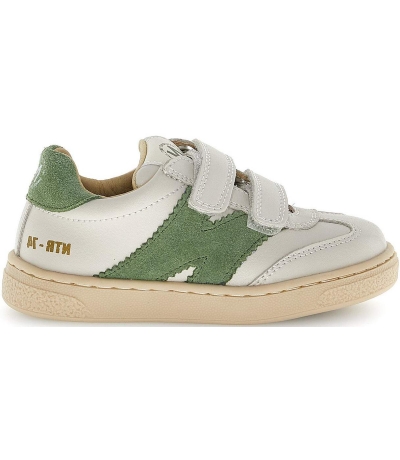 Casual leather sneakers for boys in beige/green leather 