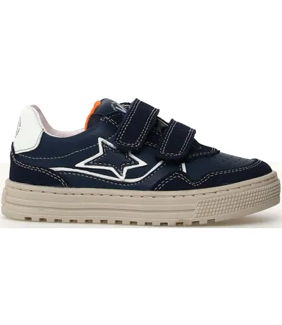 Navy leather boys sneakers with arches