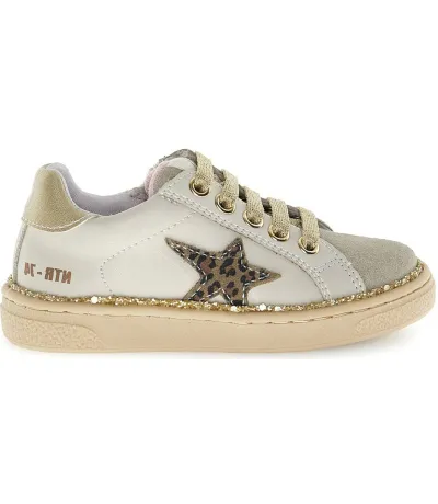 Beige color soft sneakers for a child made with leather 