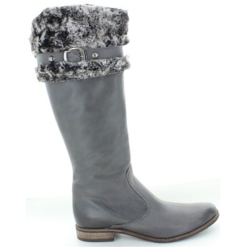 Gray leather high designer ladies boots