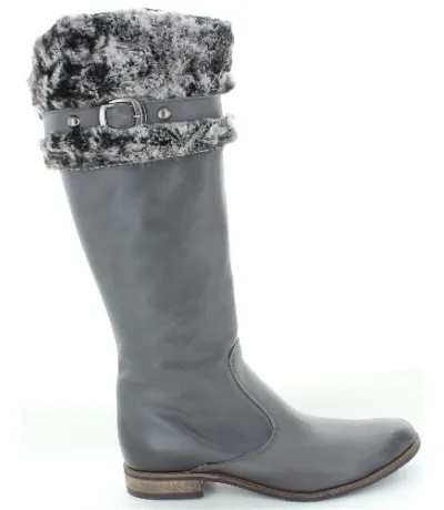 Gray leather boots for young women 
