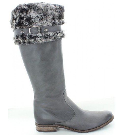 Gray leather high designer ladies boots