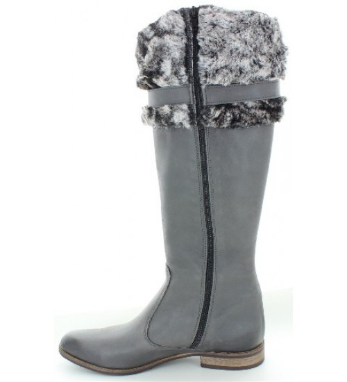 Gray leather high designer ladies boots