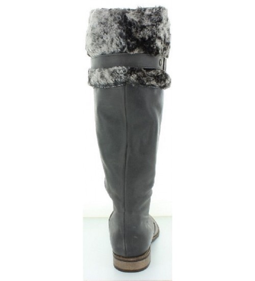 Gray leather high designer ladies boots