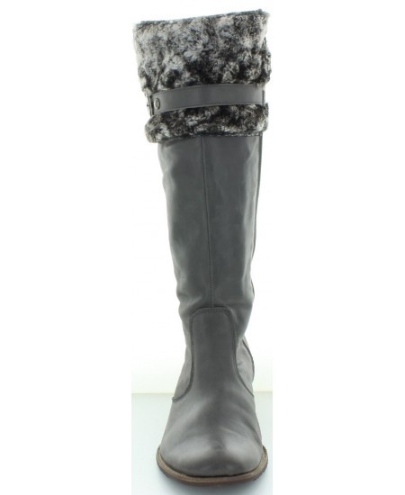 Gray leather high designer ladies boots