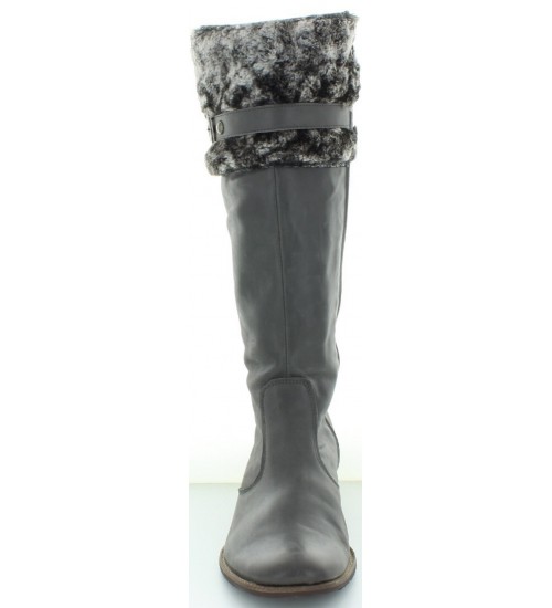 Gray leather high designer ladies boots