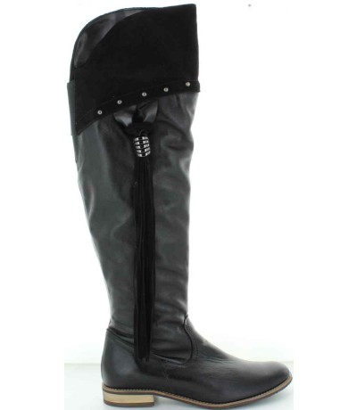 Tall black leather boots that stretch over the knees