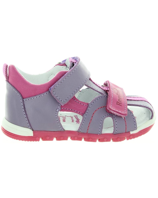 Closed toe sandals for a girl in purple leather 