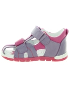 Closed toe sandals for a girl in purple leather 