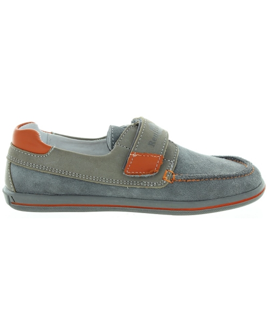 Gray leather loafers for boy with flat feet