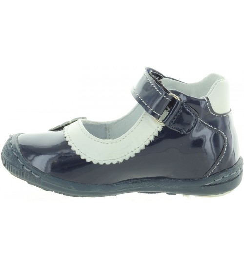 Navy leather shoes for girls ankle high