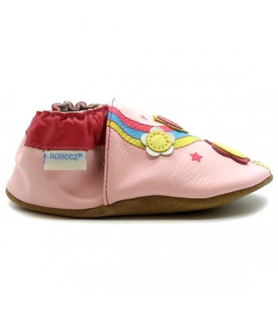 Soft sole leather slippers for toddler in pink leather 