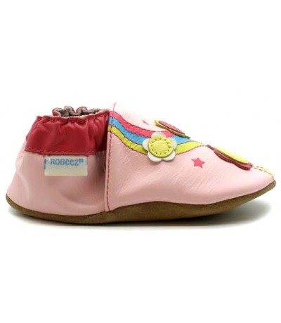 Pink soft sole leather slippers for toddler 