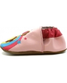 Pink soft sole leather slippers for toddler 
