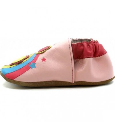 Soft sole leather slippers for toddler in pink leather 