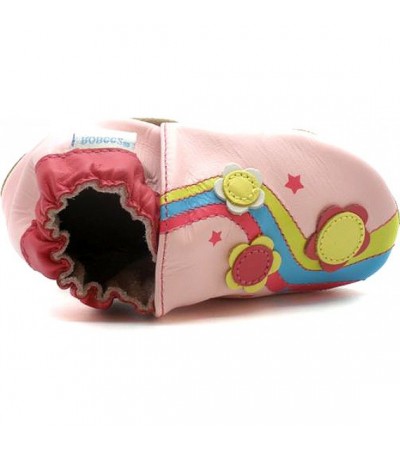 Soft sole leather slippers for toddler in pink leather 