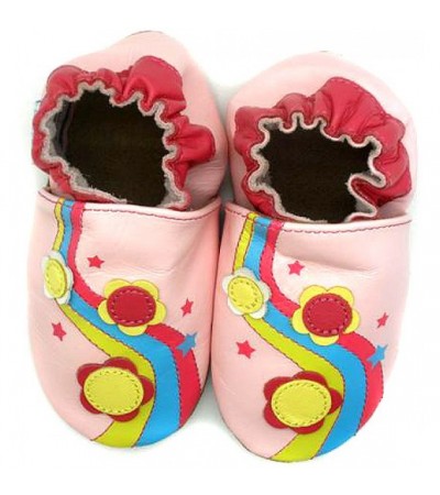 Soft sole leather slippers for toddler in pink leather 